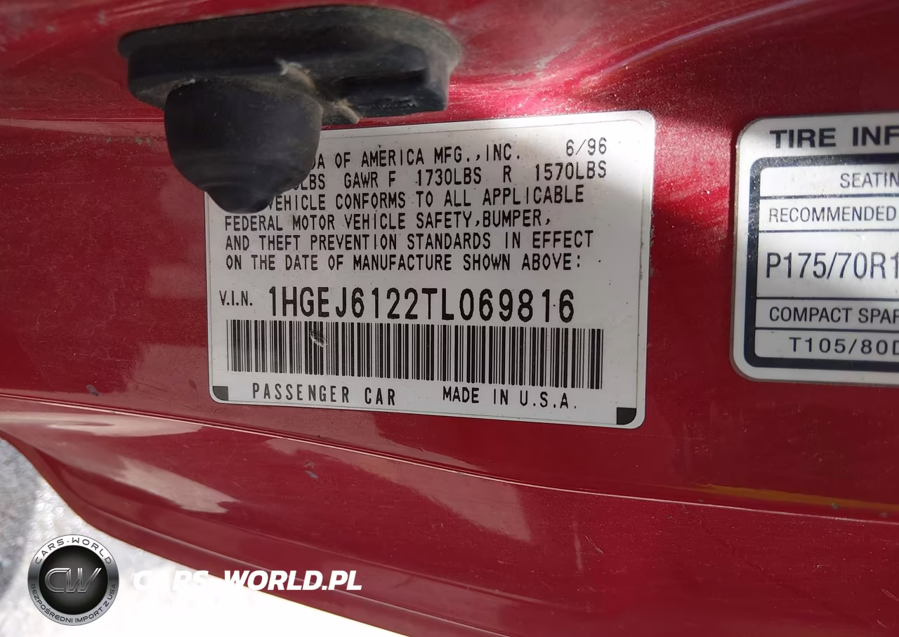 1996 Honda Civic Dx VIN:1HGEJ6122TL069816 - 9