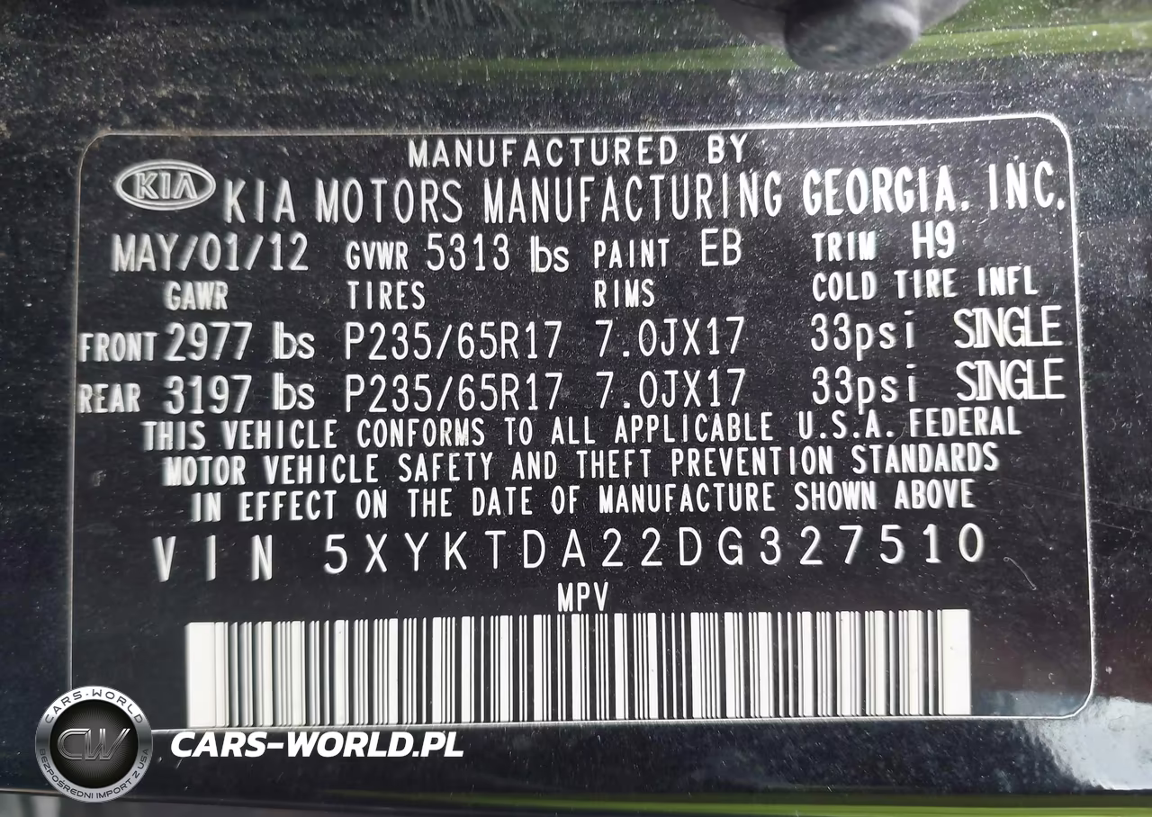 2013 Kia Sorento Lx V6 VIN:5XYKTDA22DG327510 - 9