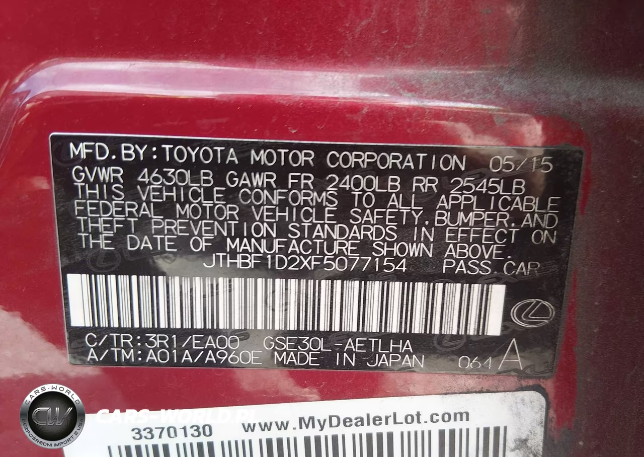 2015 Lexus Is 250 VIN:JTHBF1D2XF5077154 - 9