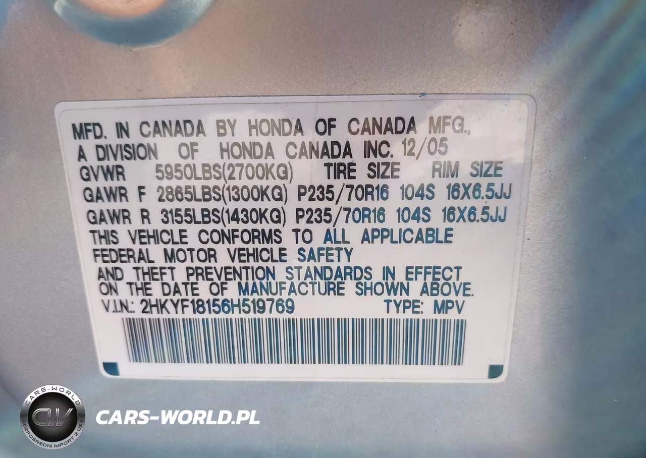 2006 Honda Pilot Lx VIN:2HKYF18156H519769 - 9