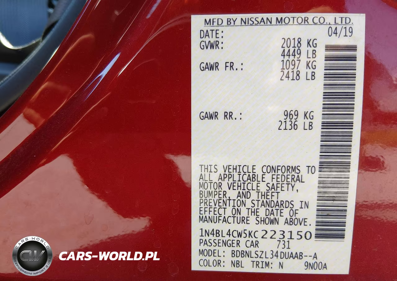 2019 Nissan Altima 2.5 Sr VIN:1N4BL4CW5KC223150 - 9