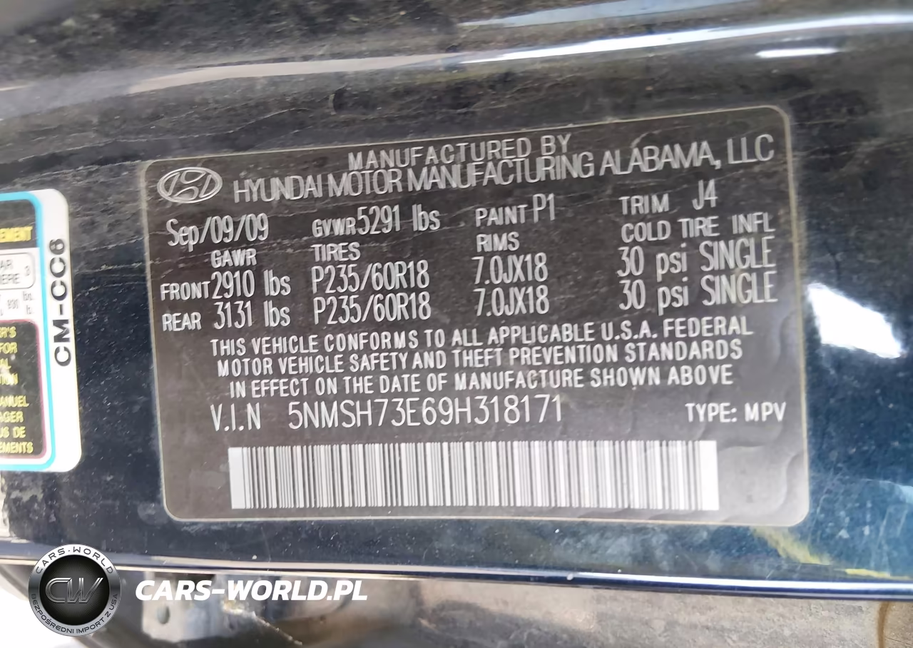 2009 Hyundai Santa Fe Se VIN:5NMSH73E69H318171 - 9