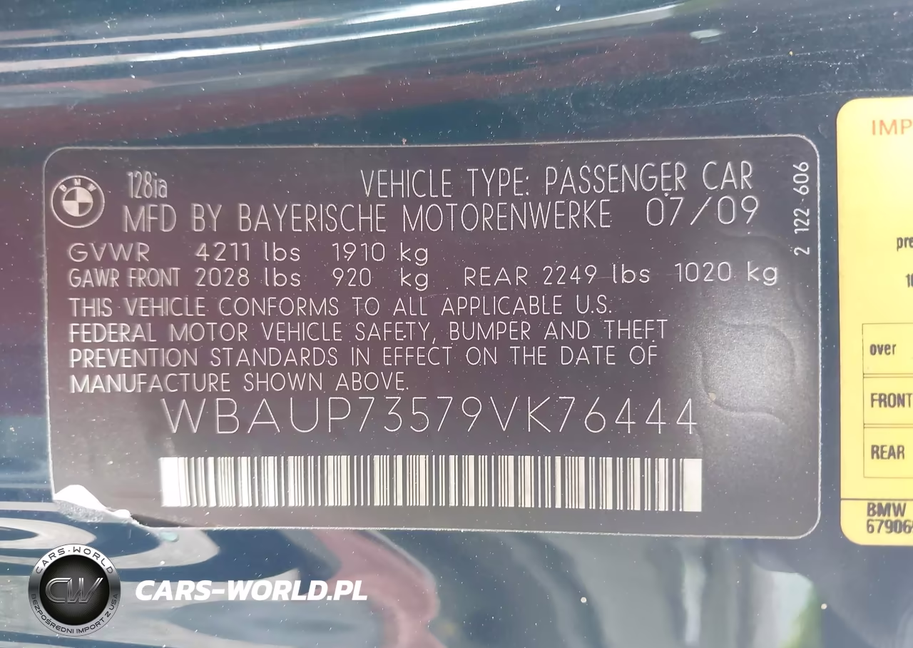 2009 BMW 128I VIN:WBAUP73579VK76444 - 9
