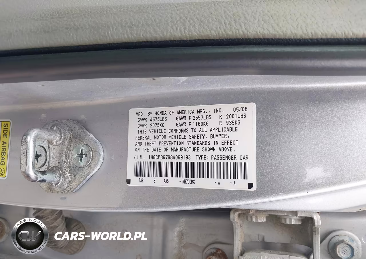 2008 Honda Accord 3.5 Ex VIN:1HGCP36798A069193 - 9
