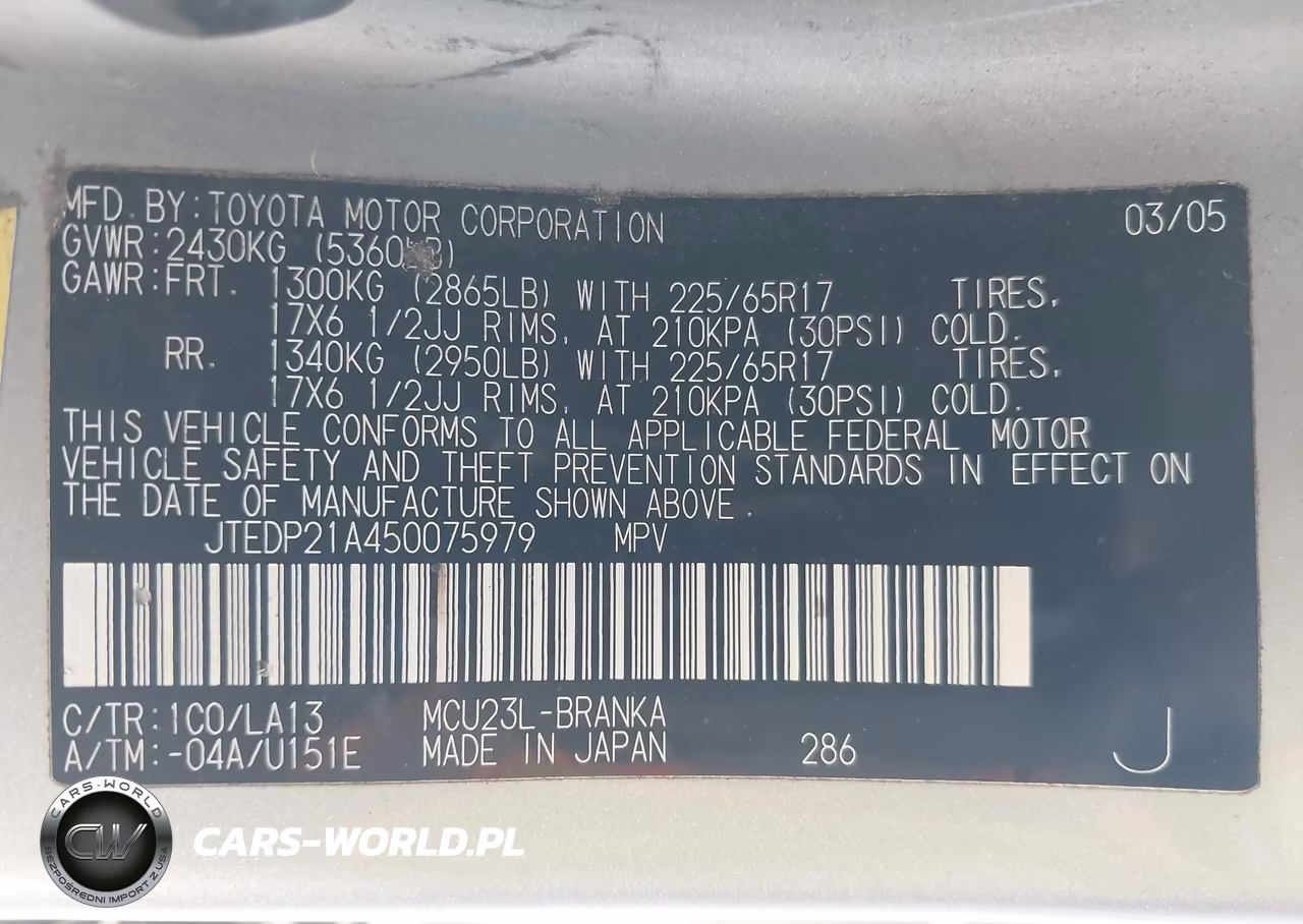 2005 Toyota Highlander Limited VIN:JTEDP21A450075979 - 9