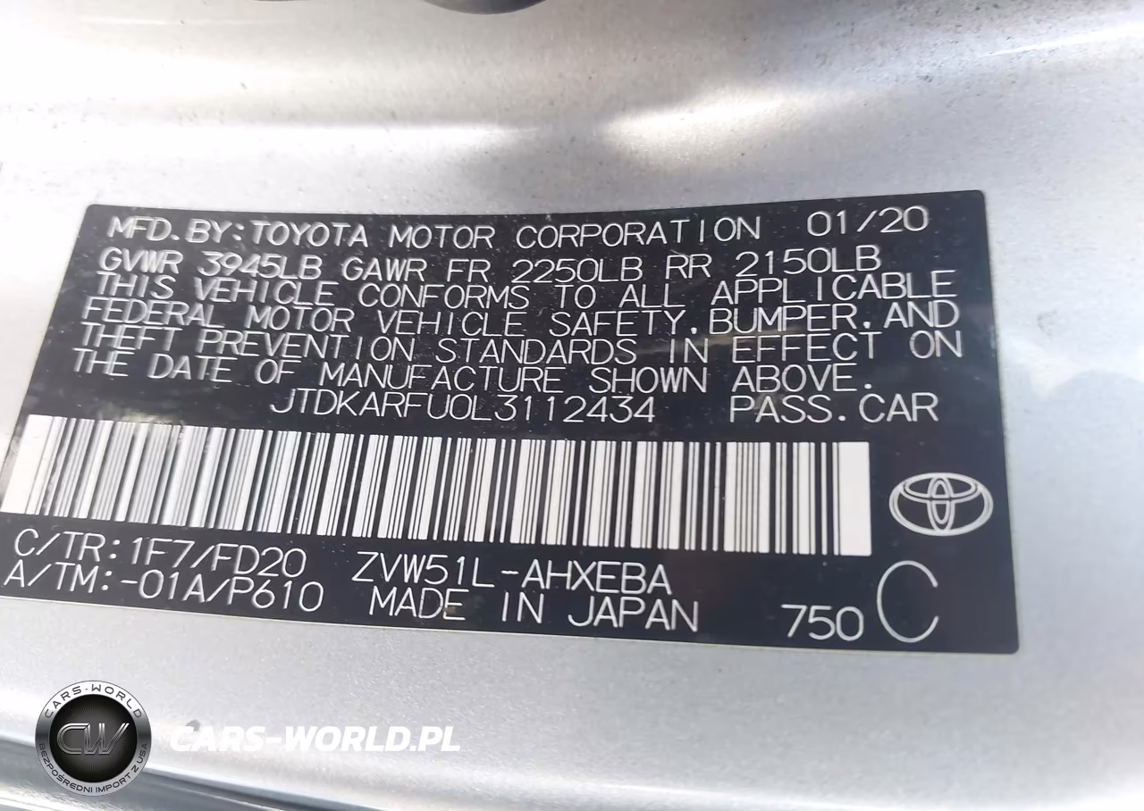 2020 Toyota Prius Le VIN:JTDKARFU0L3112434 - 9