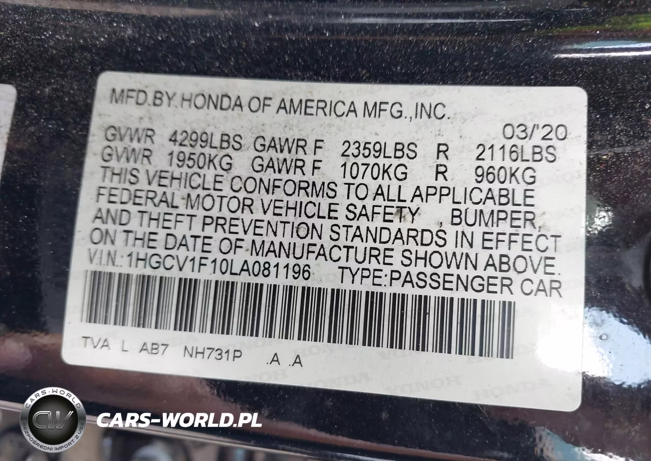 2020 Honda Accord Lx VIN:1HGCV1F10LA081196 - 9