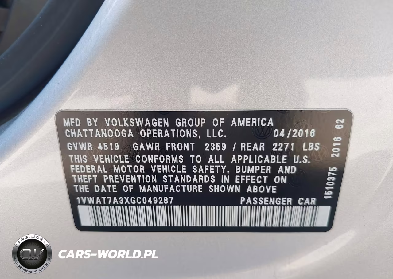 2016 Volkswagen Passat 1.8T S VIN:1VWAT7A3XGC049287 - 9