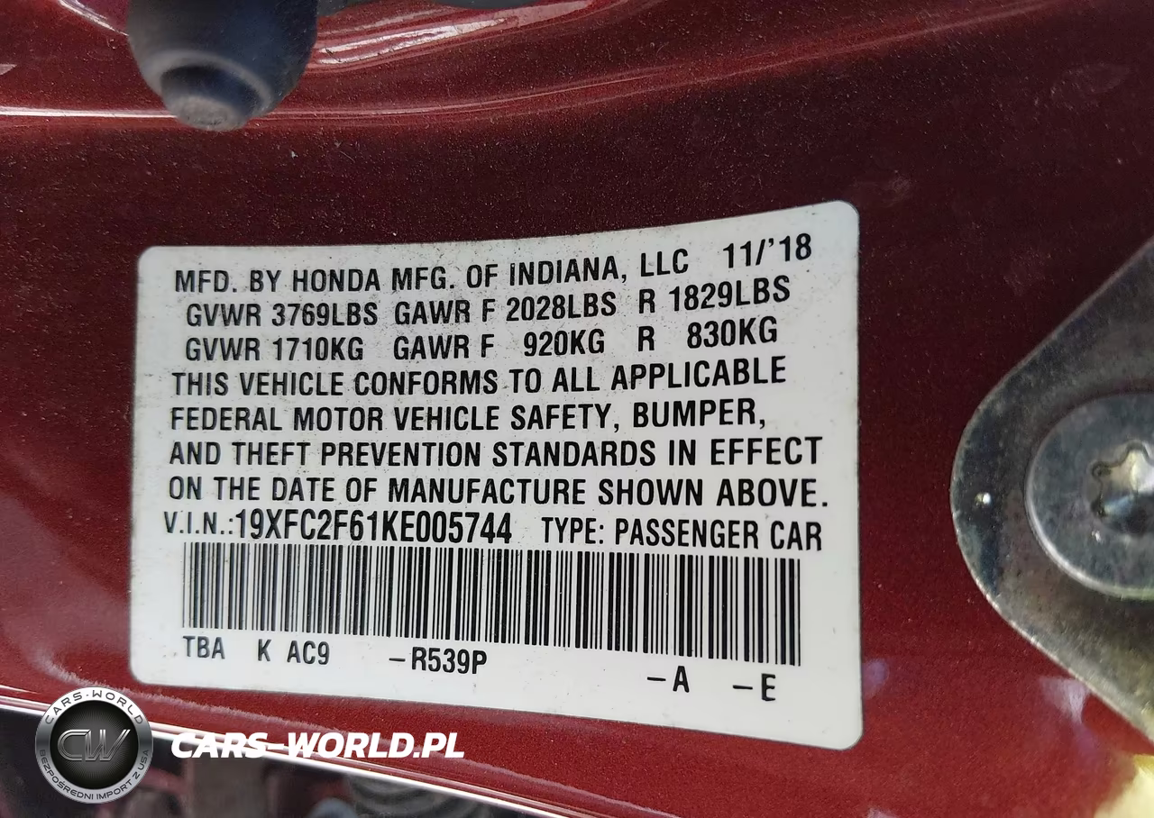 2019 Honda Civic Lx VIN:19XFC2F61KE005744 - 9