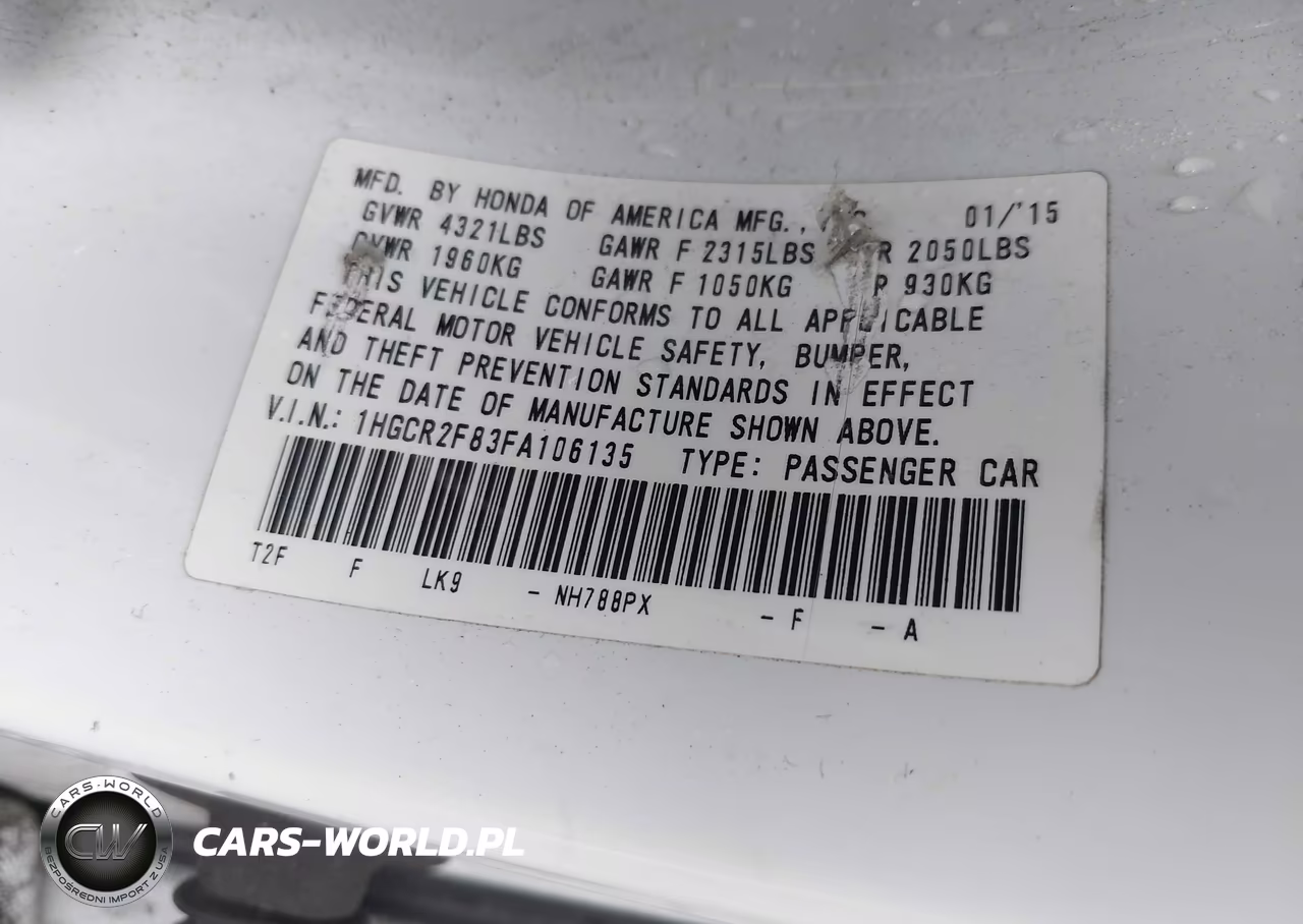2015 Honda Accord Ex-L VIN:1HGCR2F83FA106135 - 9