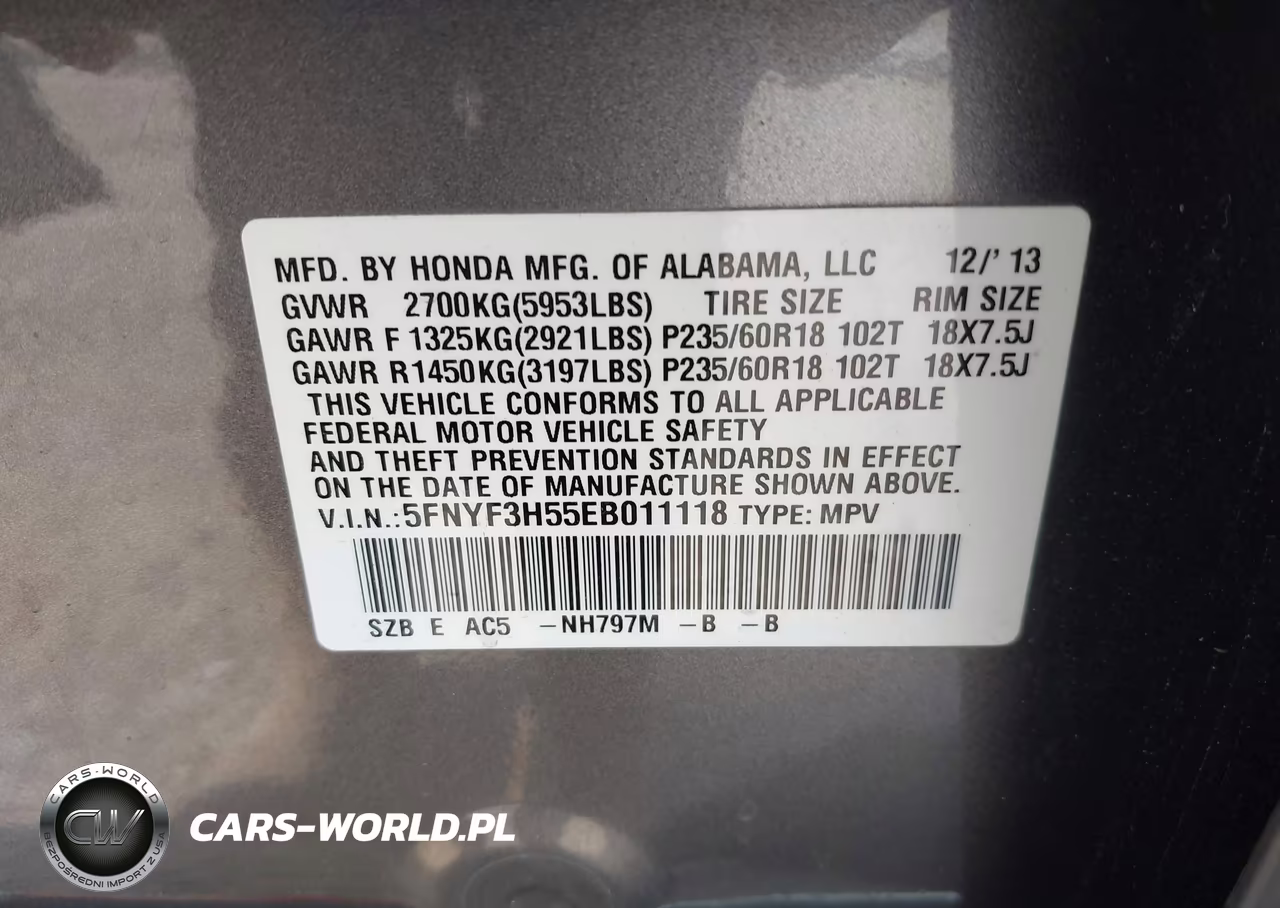 2014 Honda Pilot Ex-L VIN:5FNYF3H55EB011118 - 9