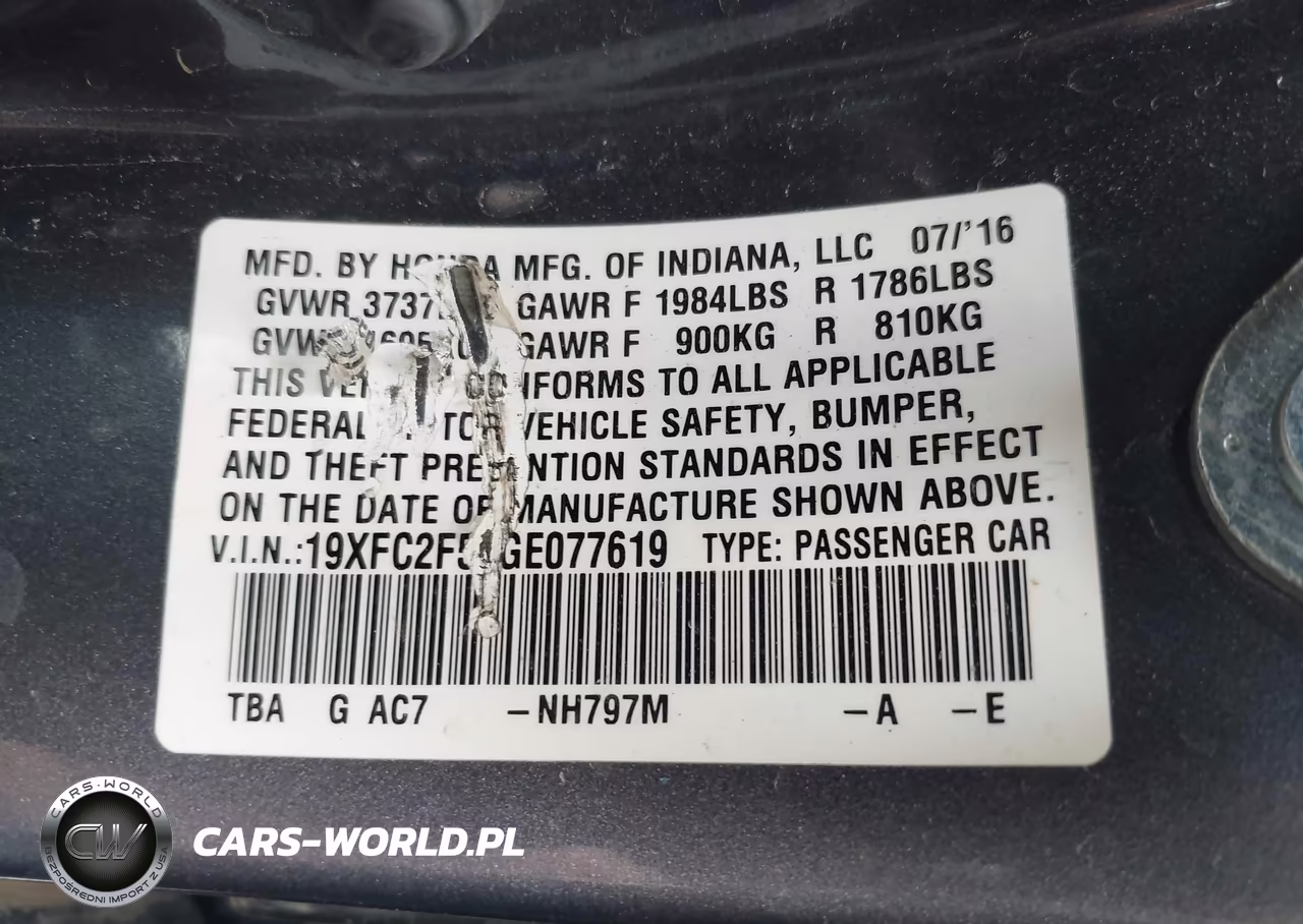 2016 Honda Civic Lx VIN:19XFC2F58GE077619 - 9