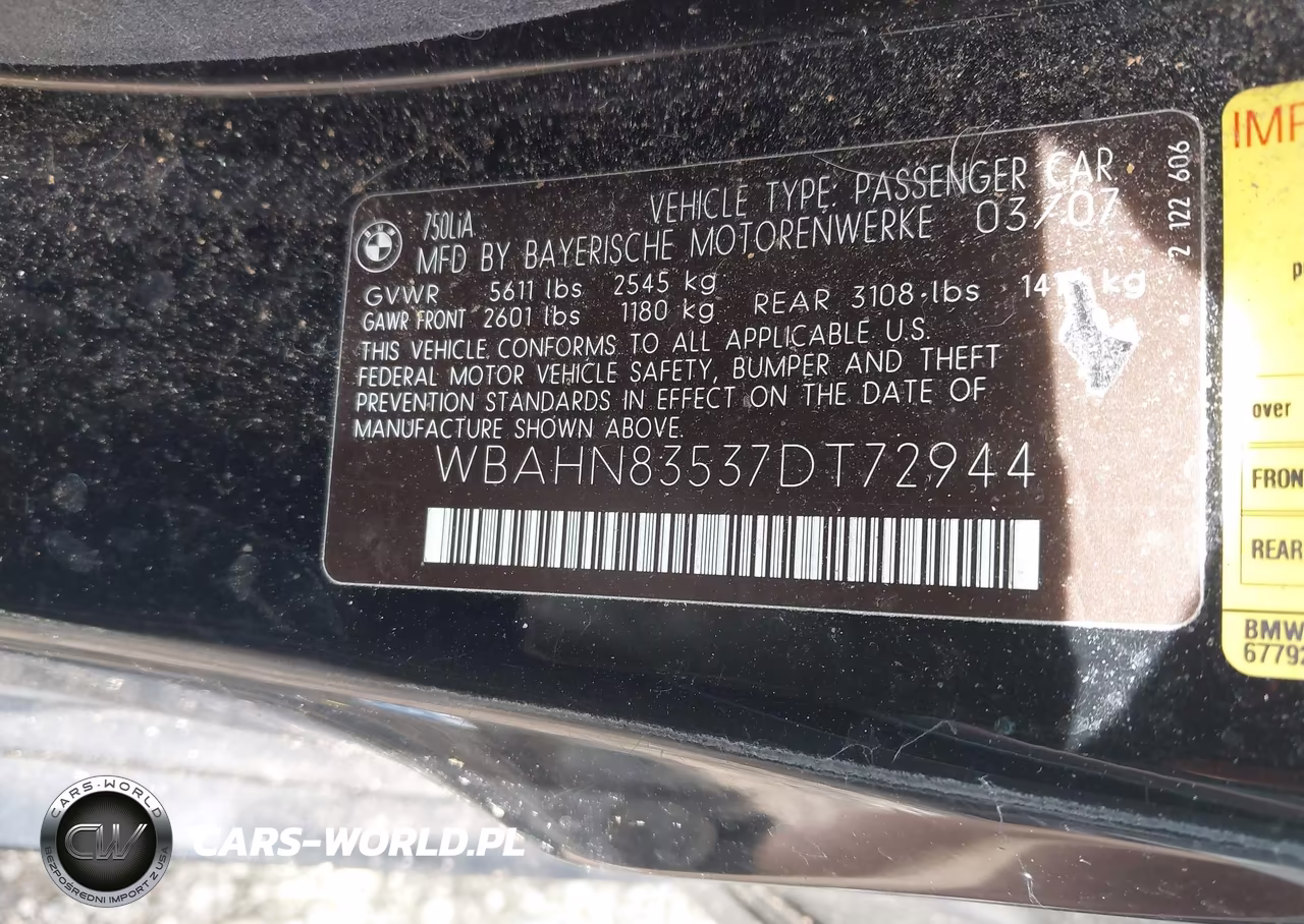 2007 BMW 750Li VIN:WBAHN83537DT72944 - 9