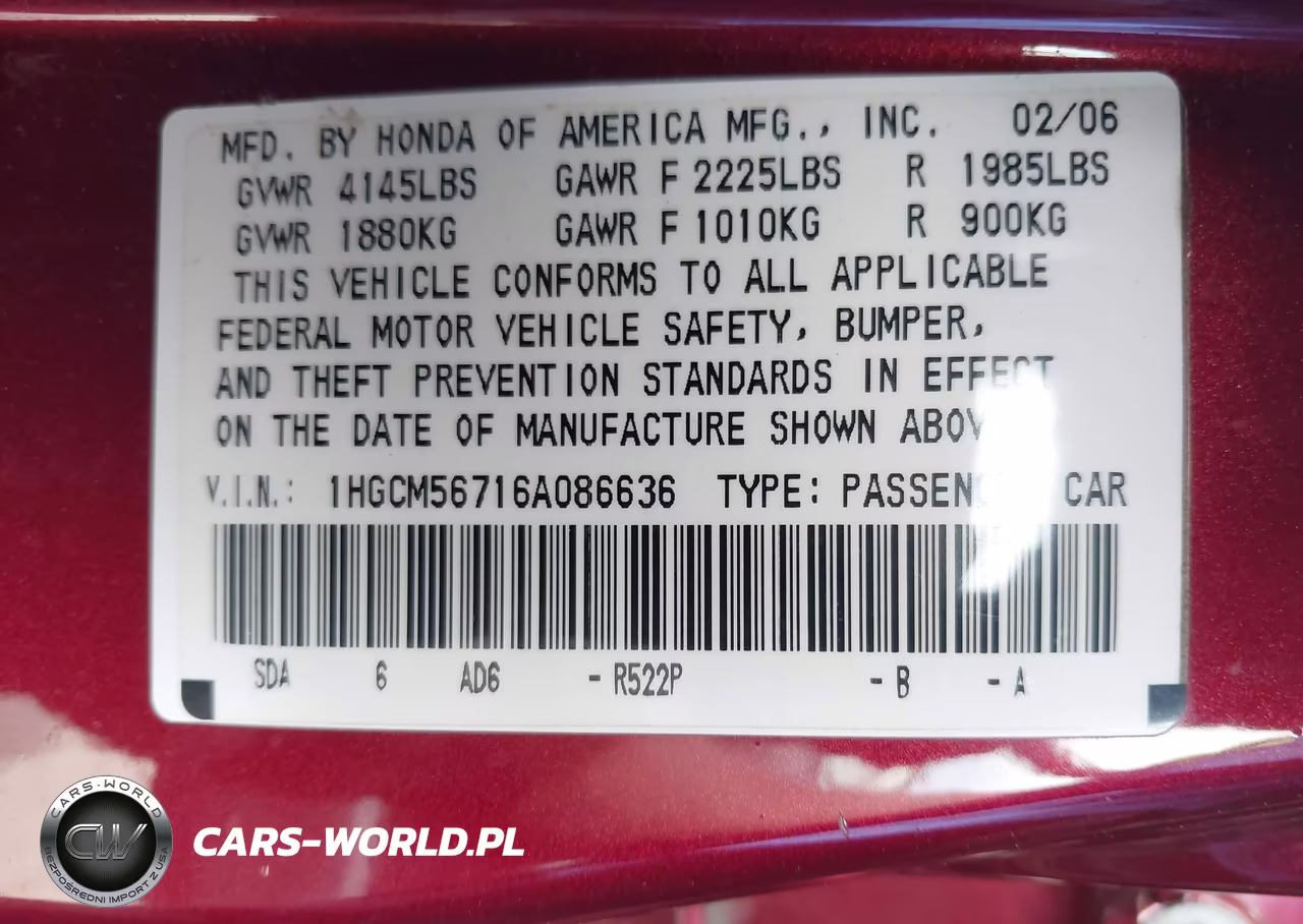 2006 Honda Accord 2.4 Ex VIN:1HGCM56716A086636 - 9