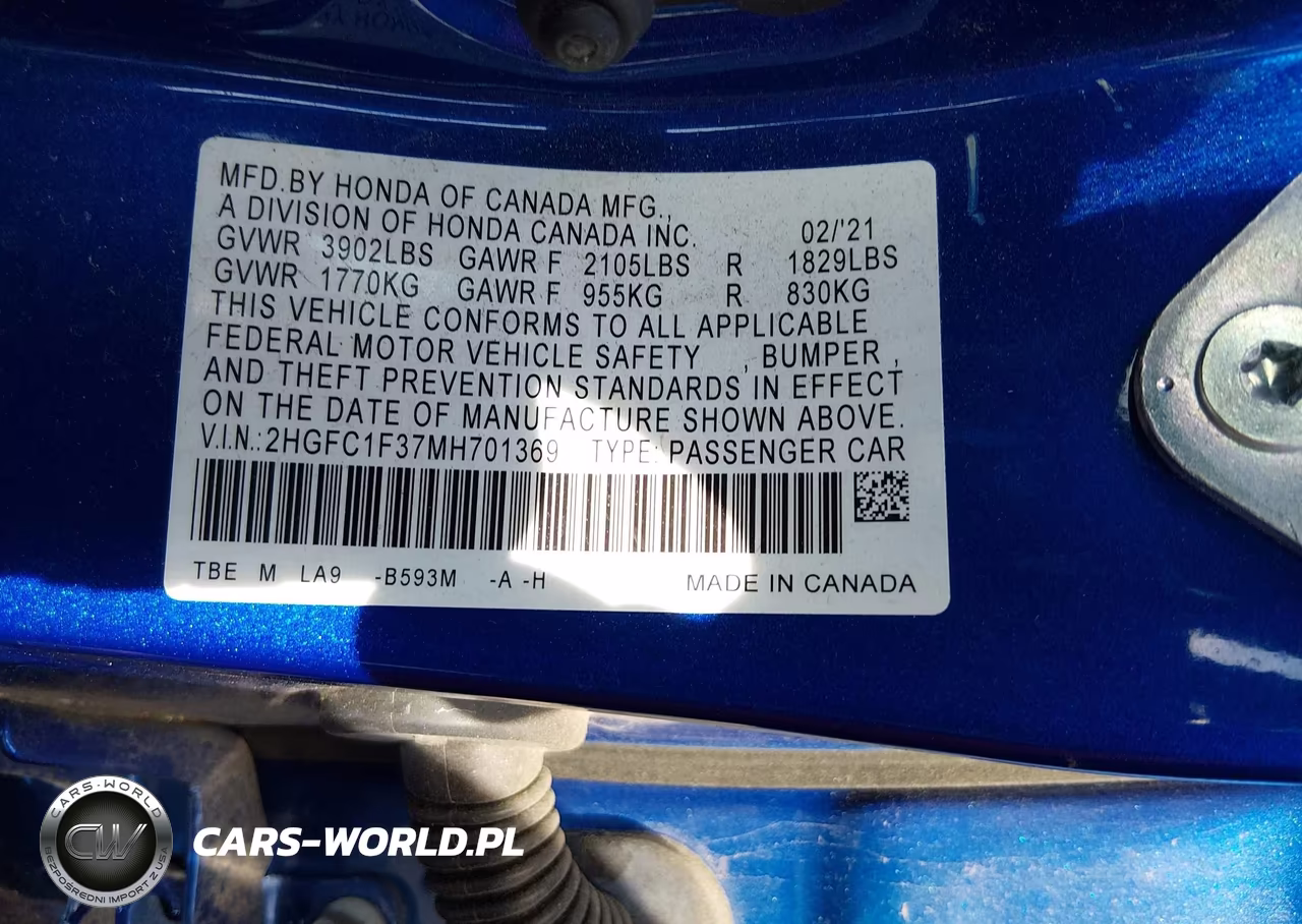 2021 Honda Civic Ex VIN:2HGFC1F37MH701369 - 9