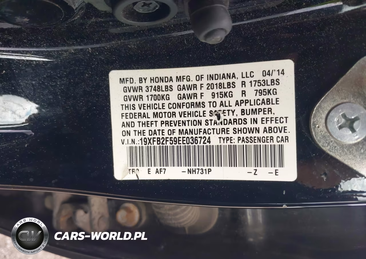 2014 Honda Civic Lx VIN:19XFB2F59EE036724 - 9