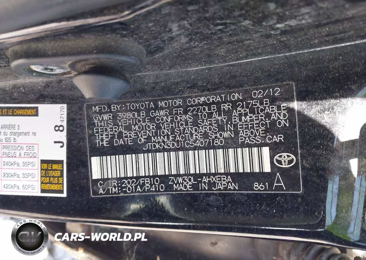 2012 Toyota Prius Two VIN:JTDKN3DU1C5407180 - 9