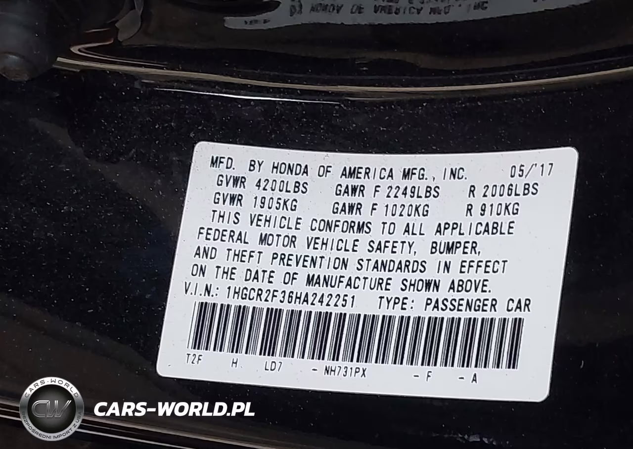 2017 Honda Accord Lx VIN:1HGCR2F36HA242251 - 9