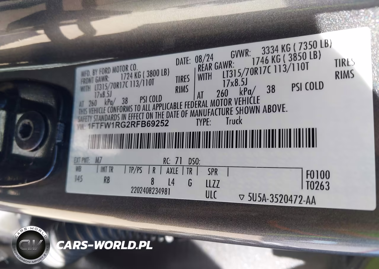 2024 Ford F-150 Raptor VIN:1FTFW1RG2RFB69252 - 9