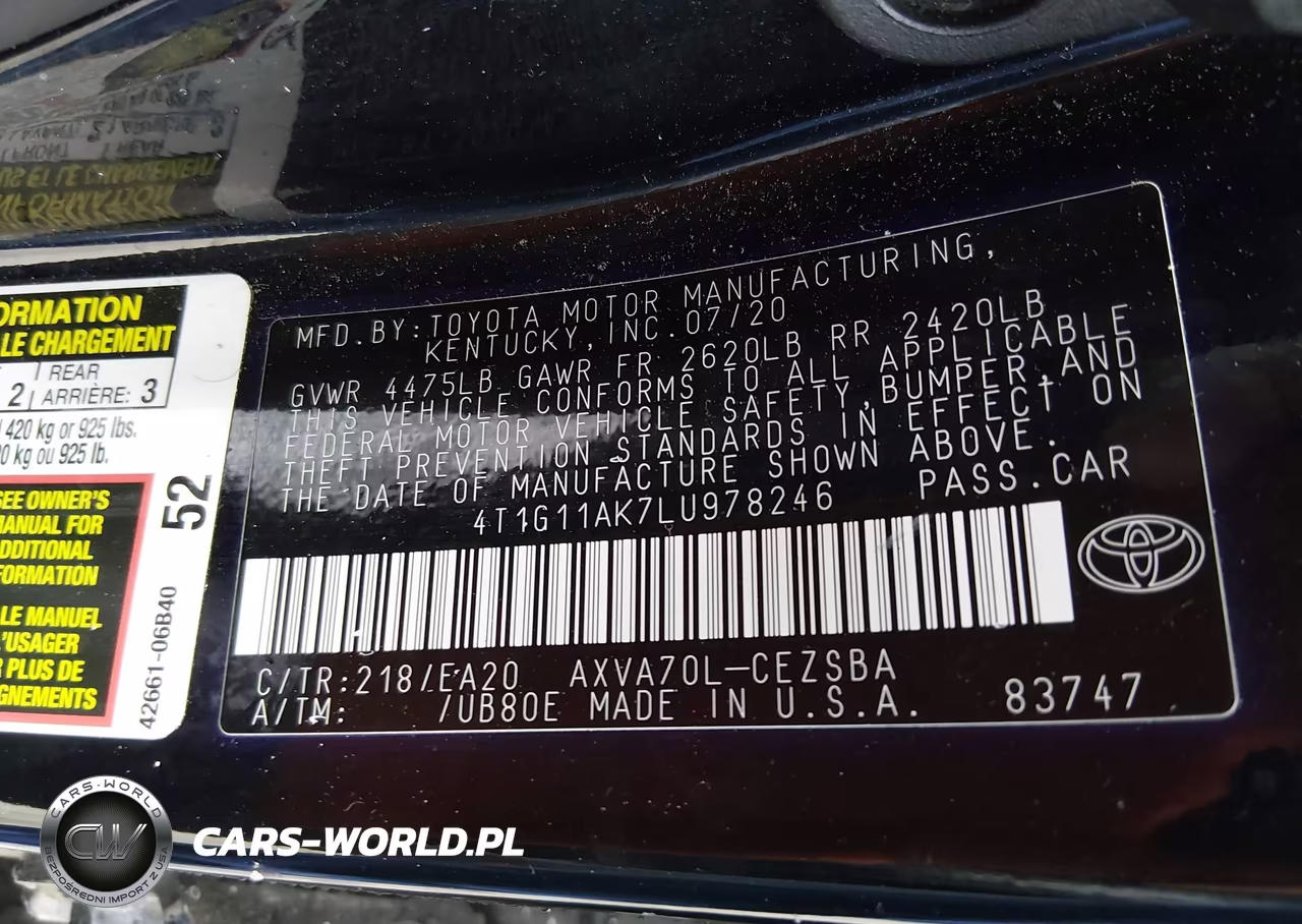 2020 Toyota Camry Se VIN:4T1G11AK7LU978246 - 9