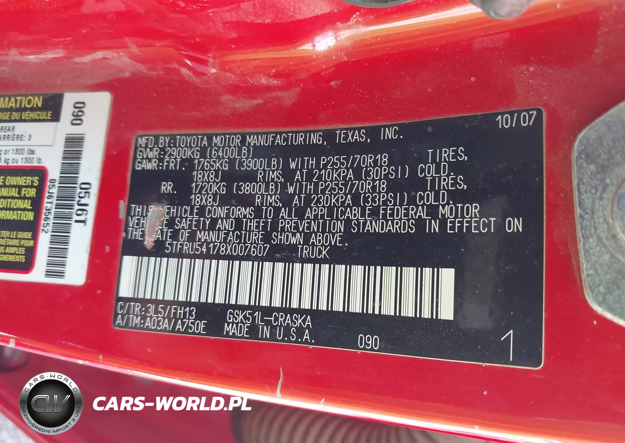 2008 Toyota Tundra Base V6 VIN:5TFRU54178X007607 - 9