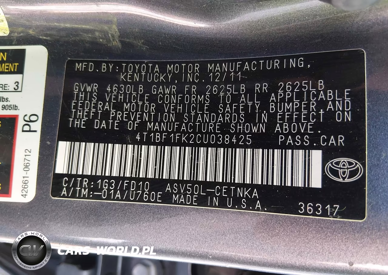 2012 Toyota Camry Le VIN:4T1BF1FK2CU038425 - 9
