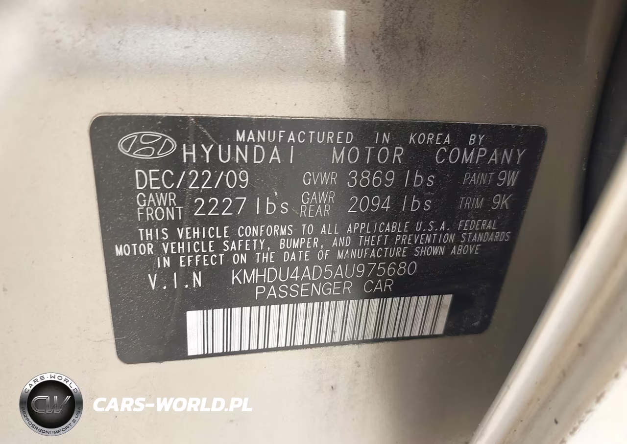 2010 Hyundai Elantra Gls VIN:KMHDU4AD5AU975680 - 9