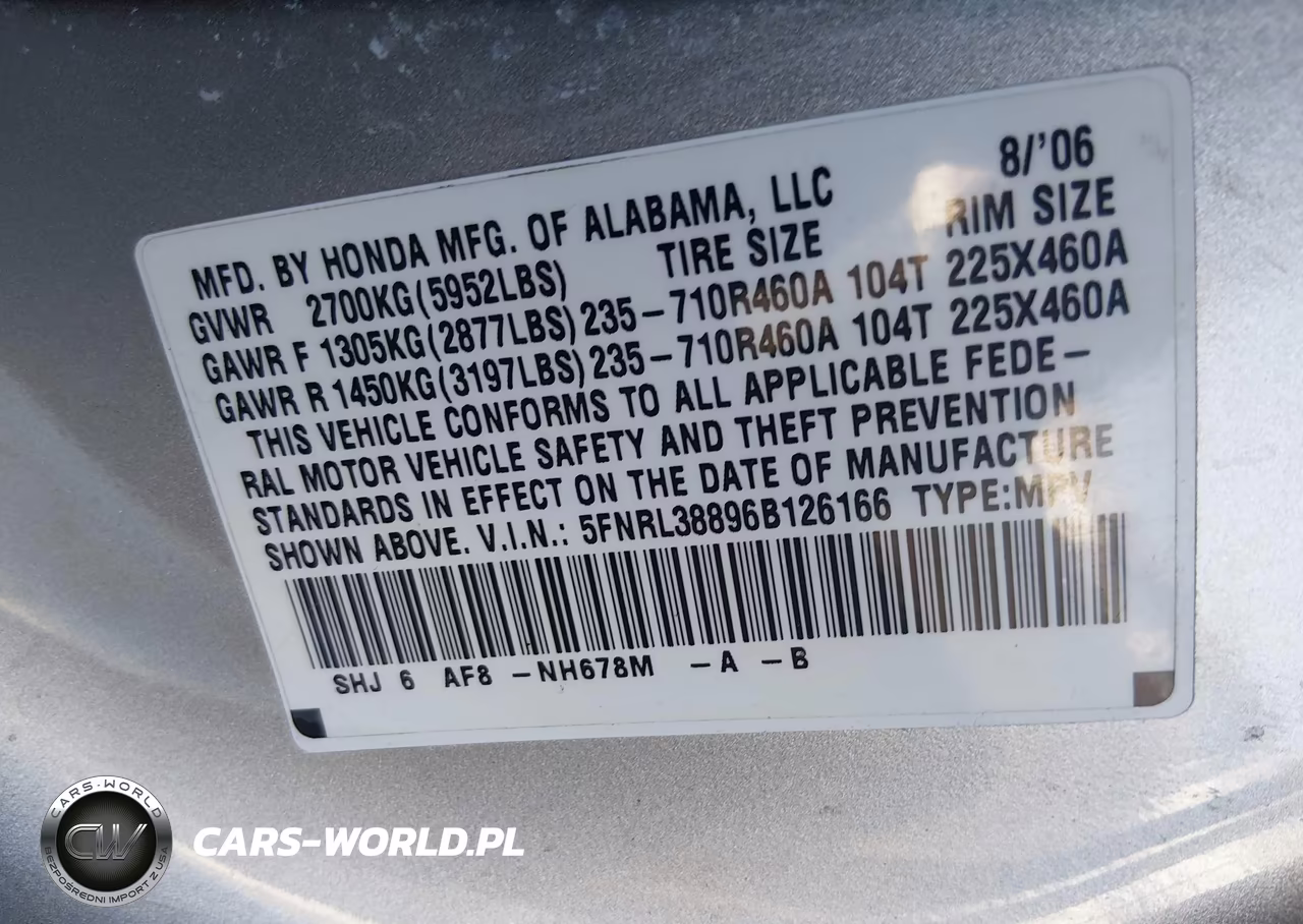 2006 Honda Odyssey Touring VIN:5FNRL38896B126166 - 9