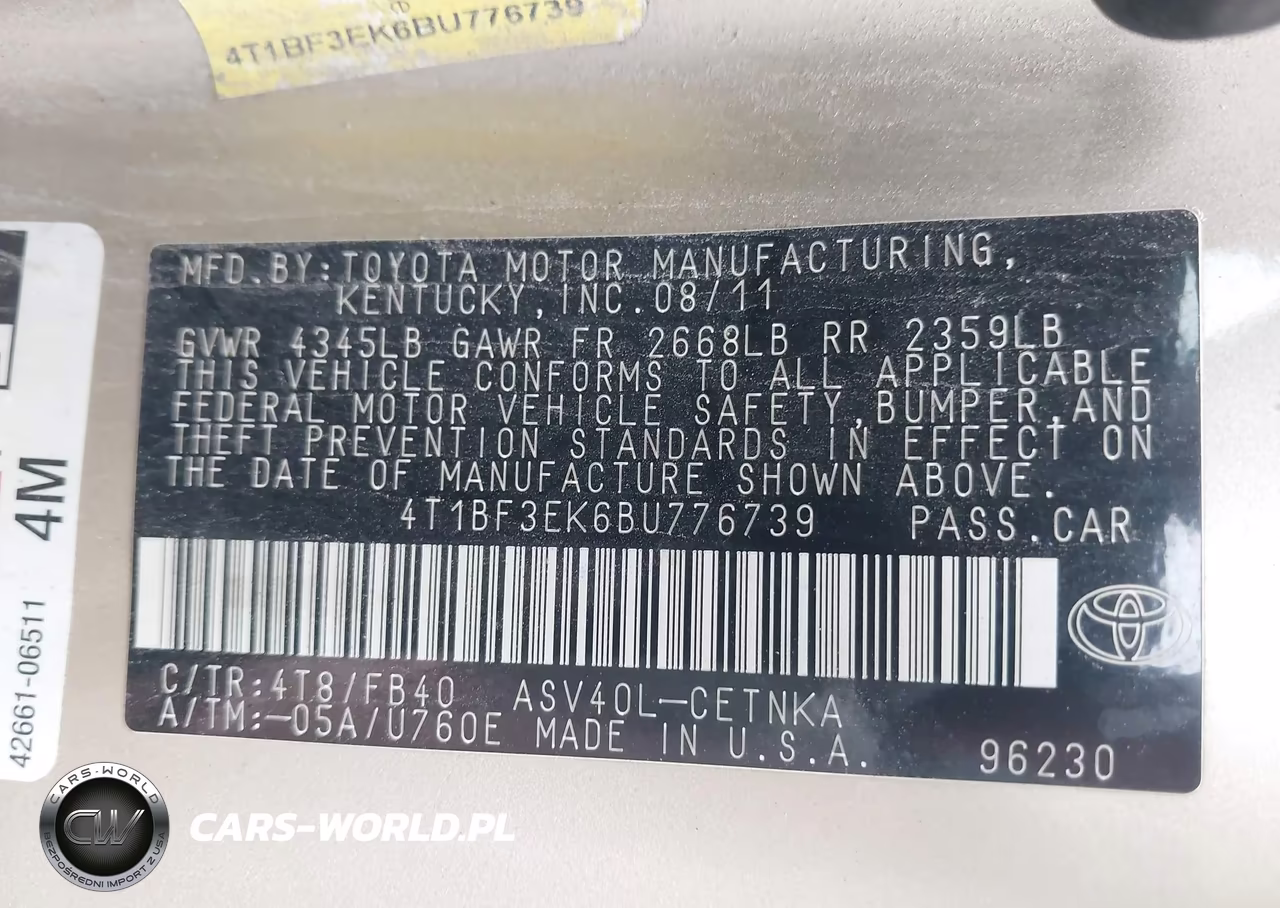 2011 Toyota Camry Le VIN:4T1BF3EK6BU776739 - 9