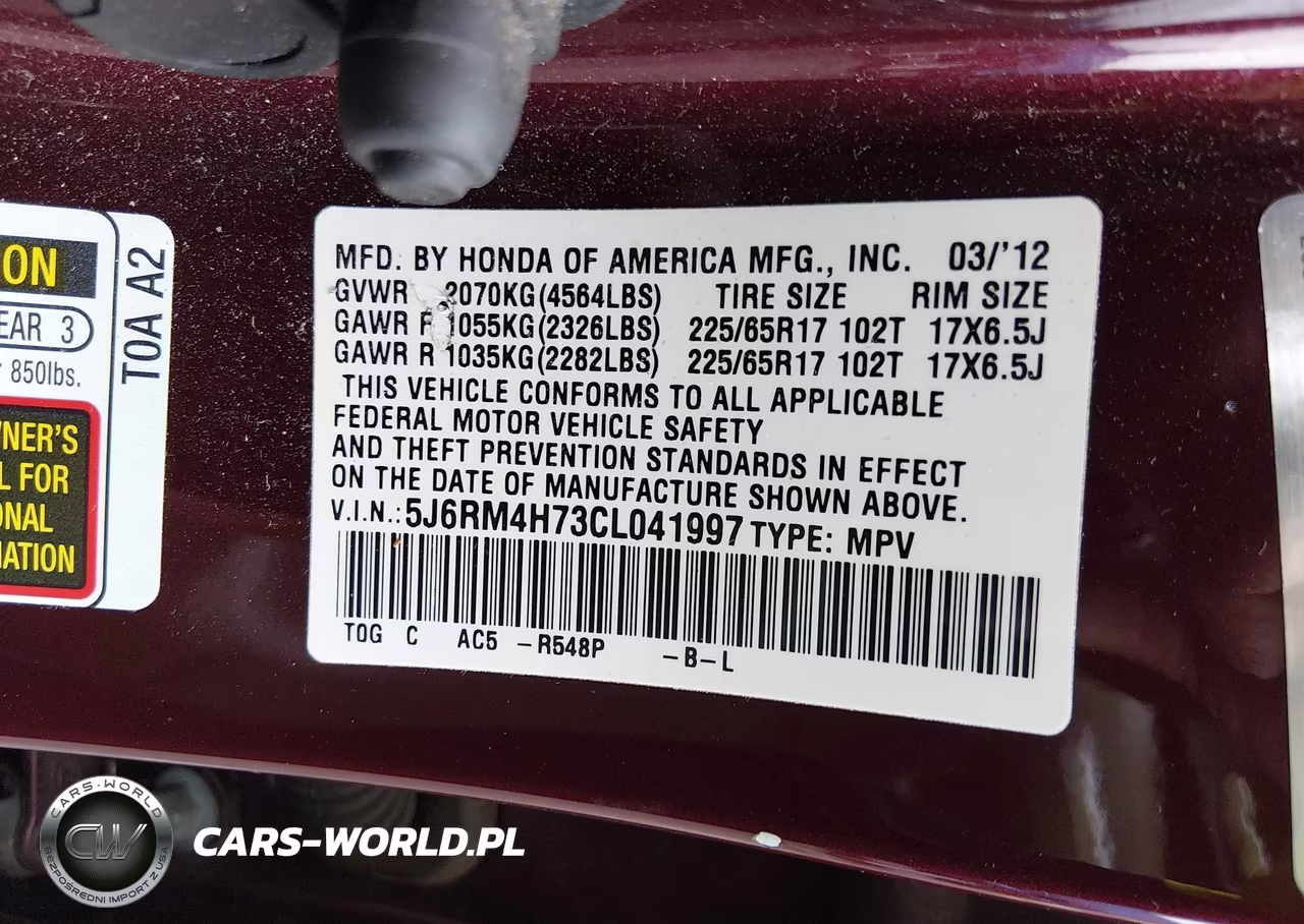 2012 Honda Cr-V Ex-L VIN:5J6RM4H73CL041997 - 9