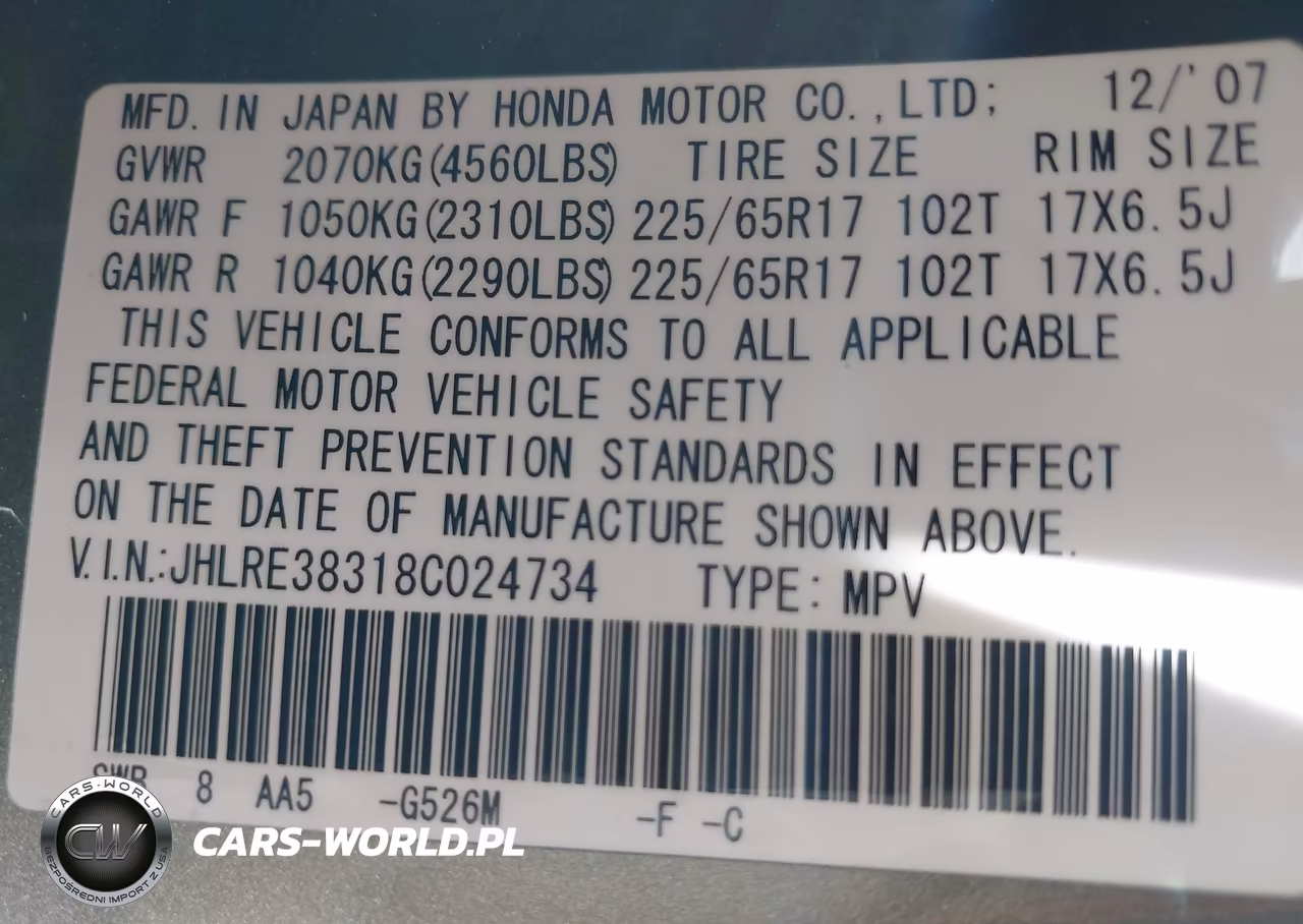 2008 Honda Cr-V Lx VIN:JHLRE38318C024734 - 9