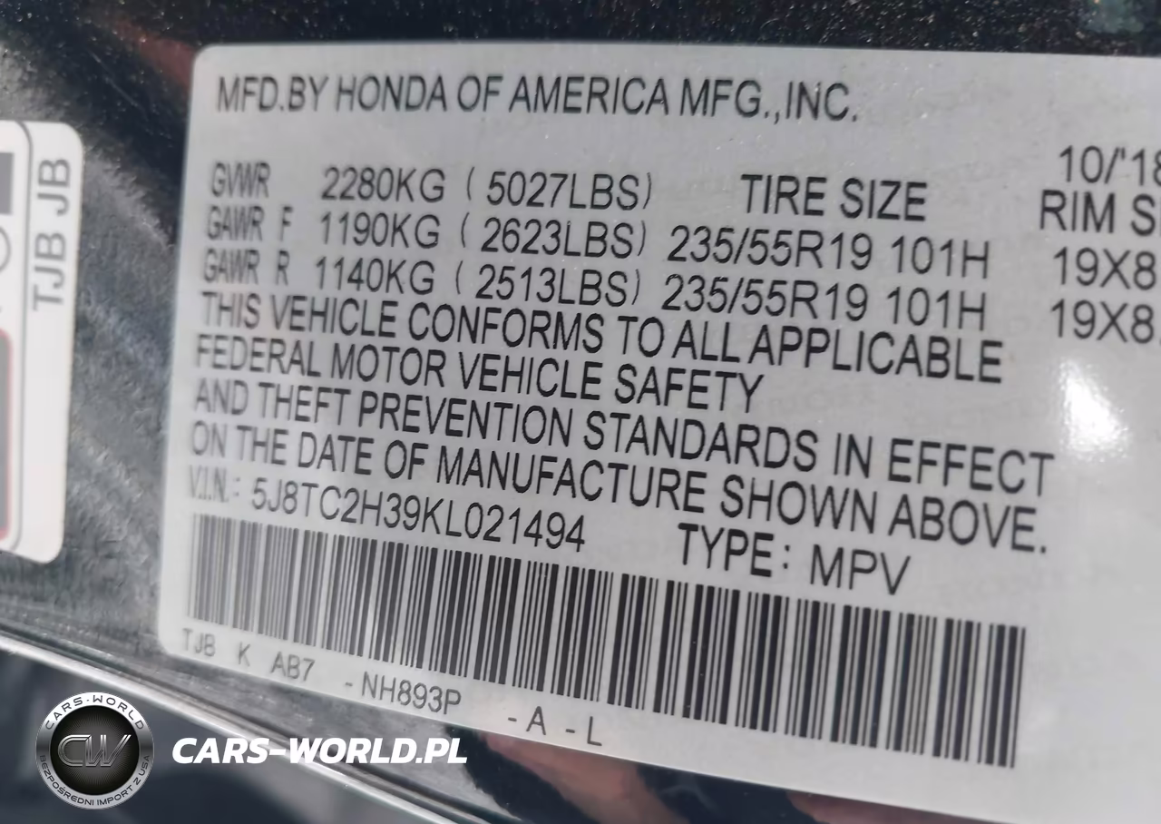 2019 Acura Rdx Standard VIN:5J8TC2H39KL021494 - 9