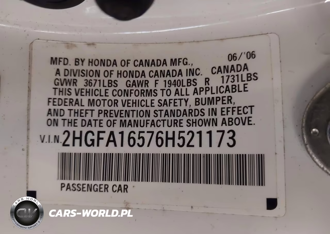 2006 Honda Civic Lx VIN:2HGFA16576H521173 - 9