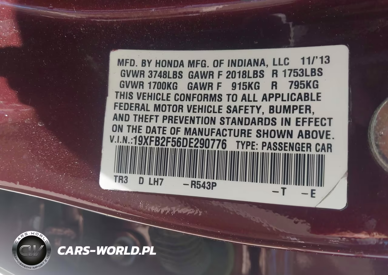 2013 Honda Civic Lx VIN:19XFB2F56DE290776 - 9