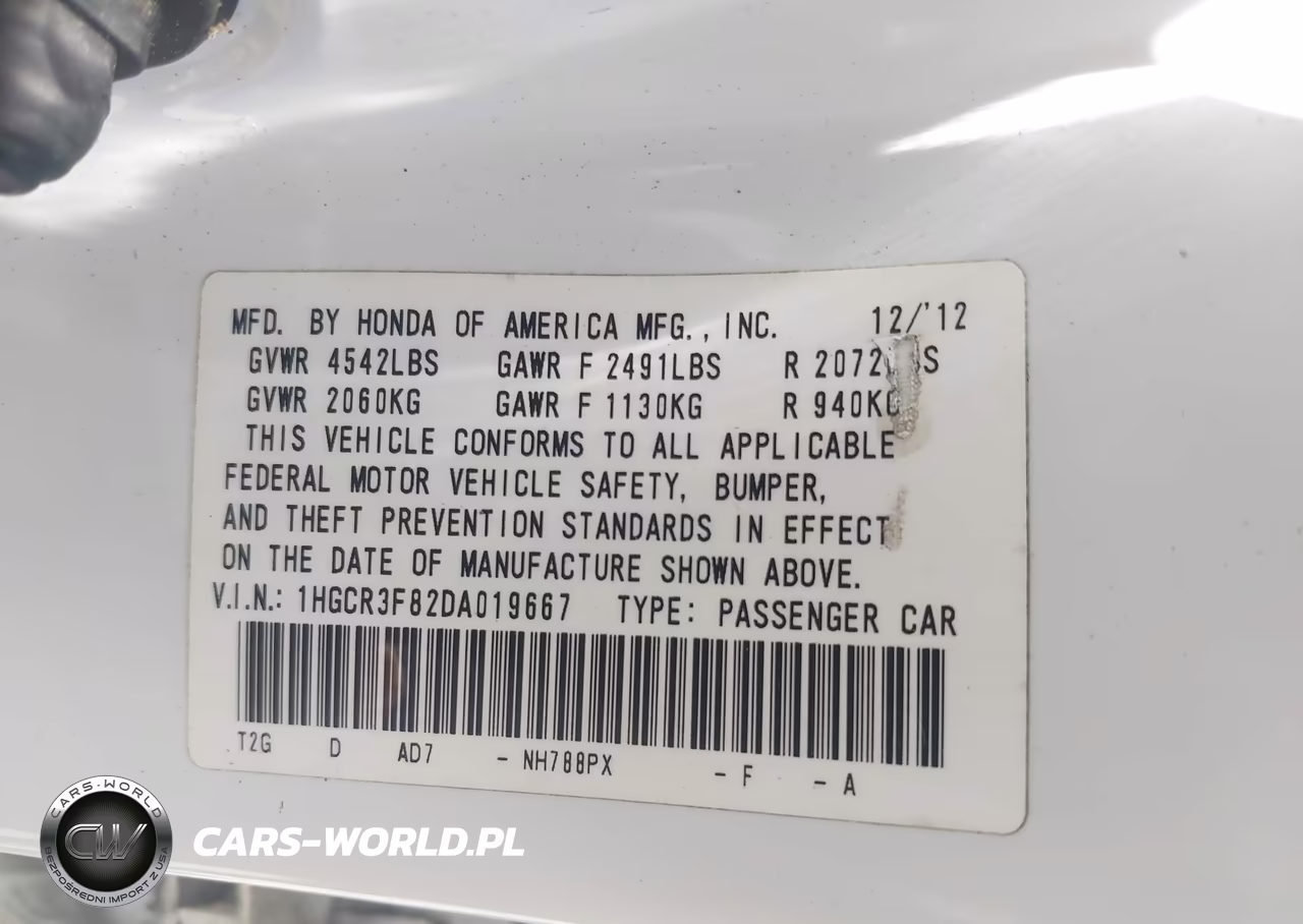 2013 Honda Accord Ex-L V-6 VIN:1HGCR3F82DA019667 - 9