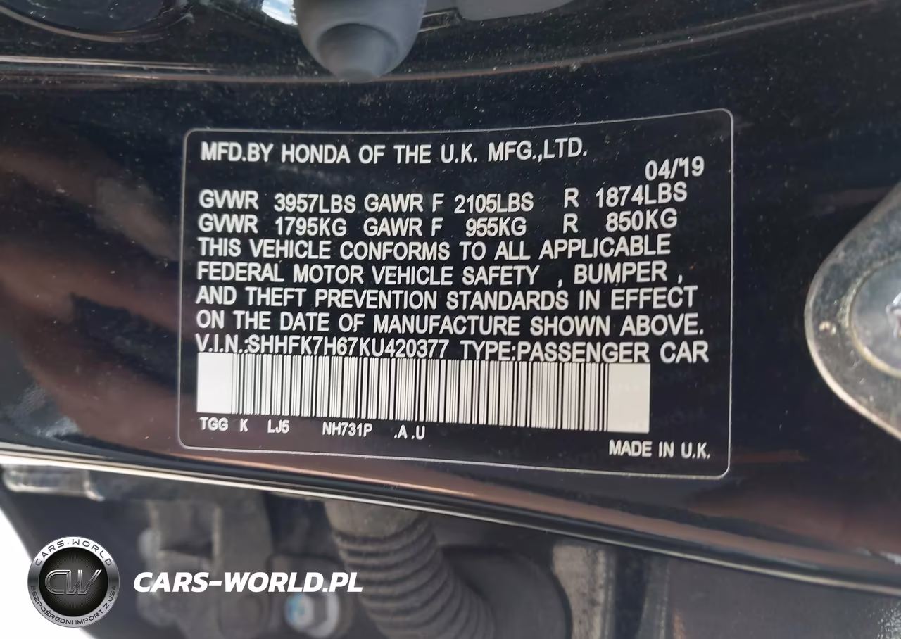 2019 Honda Civic Ex VIN:SHHFK7H67KU420377 - 9