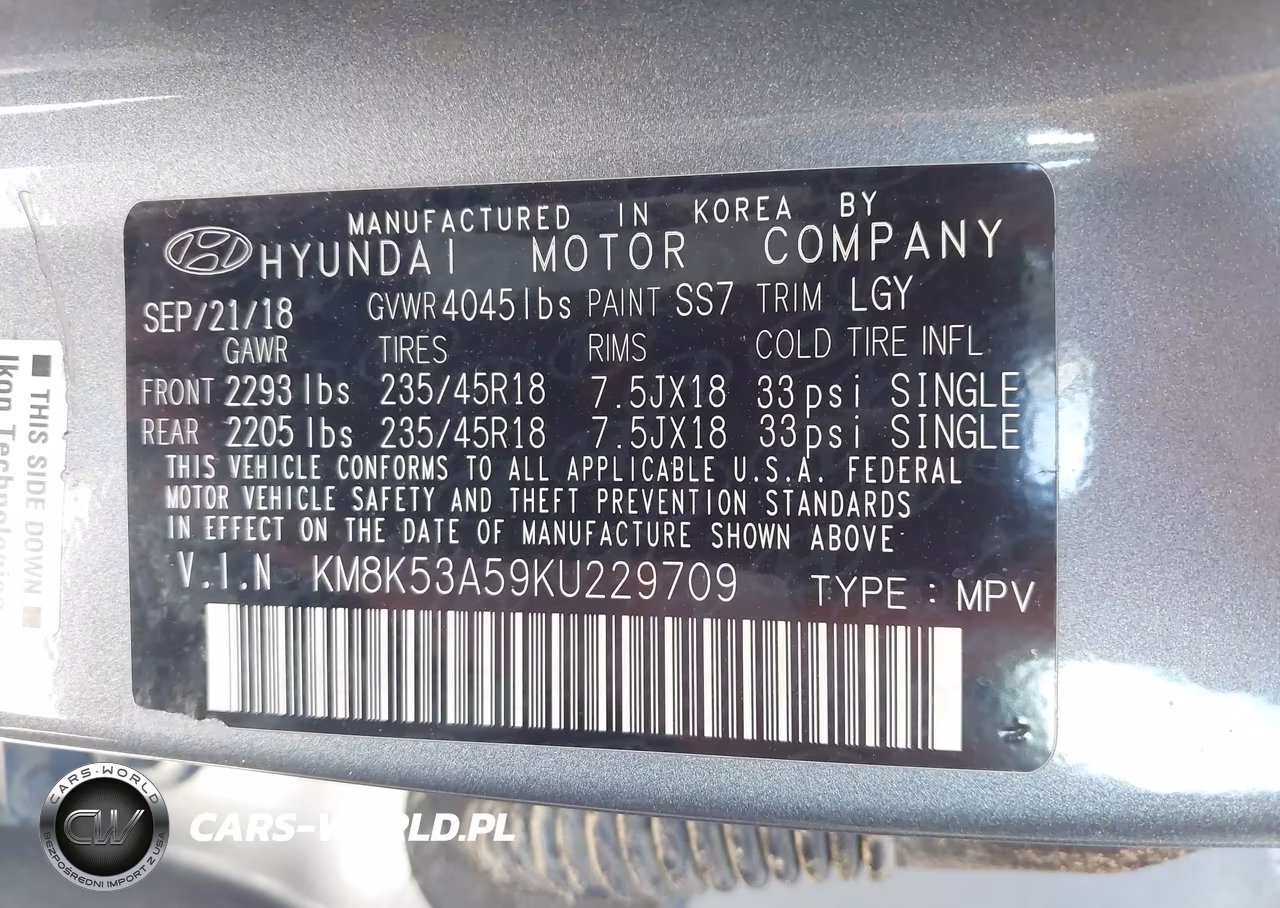 2019 Hyundai Kona Ultimate VIN:KM8K53A59KU229709 - 9