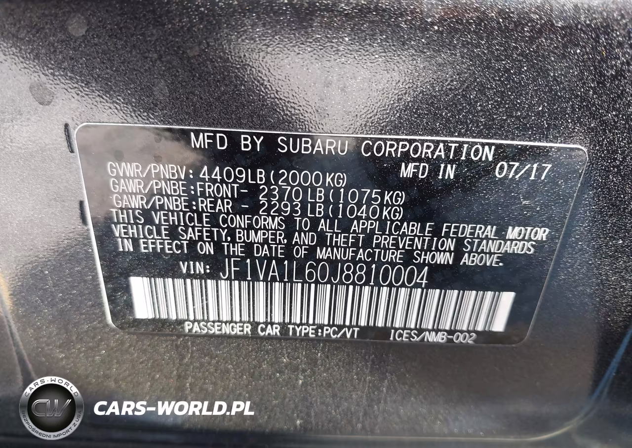 2018 Subaru Wrx Limited VIN:JF1VA1L60J8810004 - 9