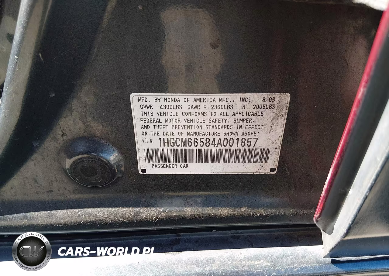 2004 Honda Accord 3.0 Ex VIN:1HGCM66584A001857 - 9