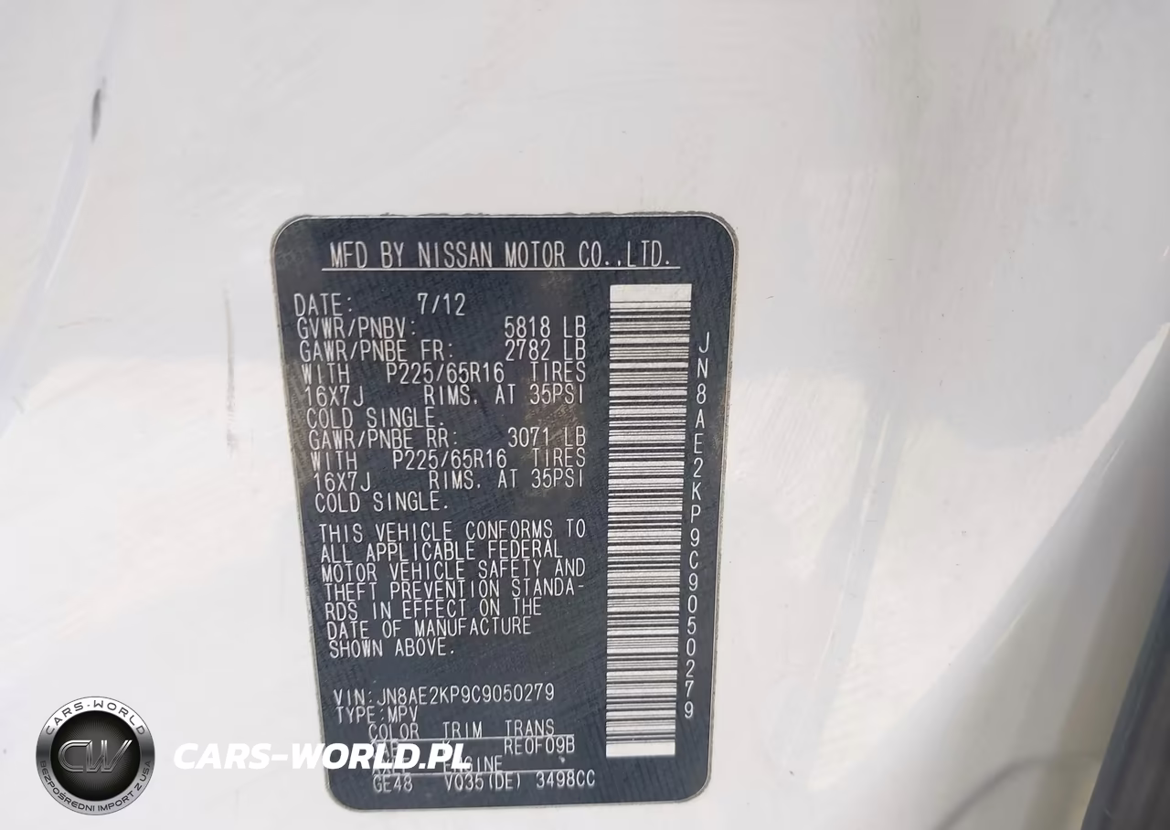 2012 Nissan Quest Sv VIN:JN8AE2KP9C9050279 - 9