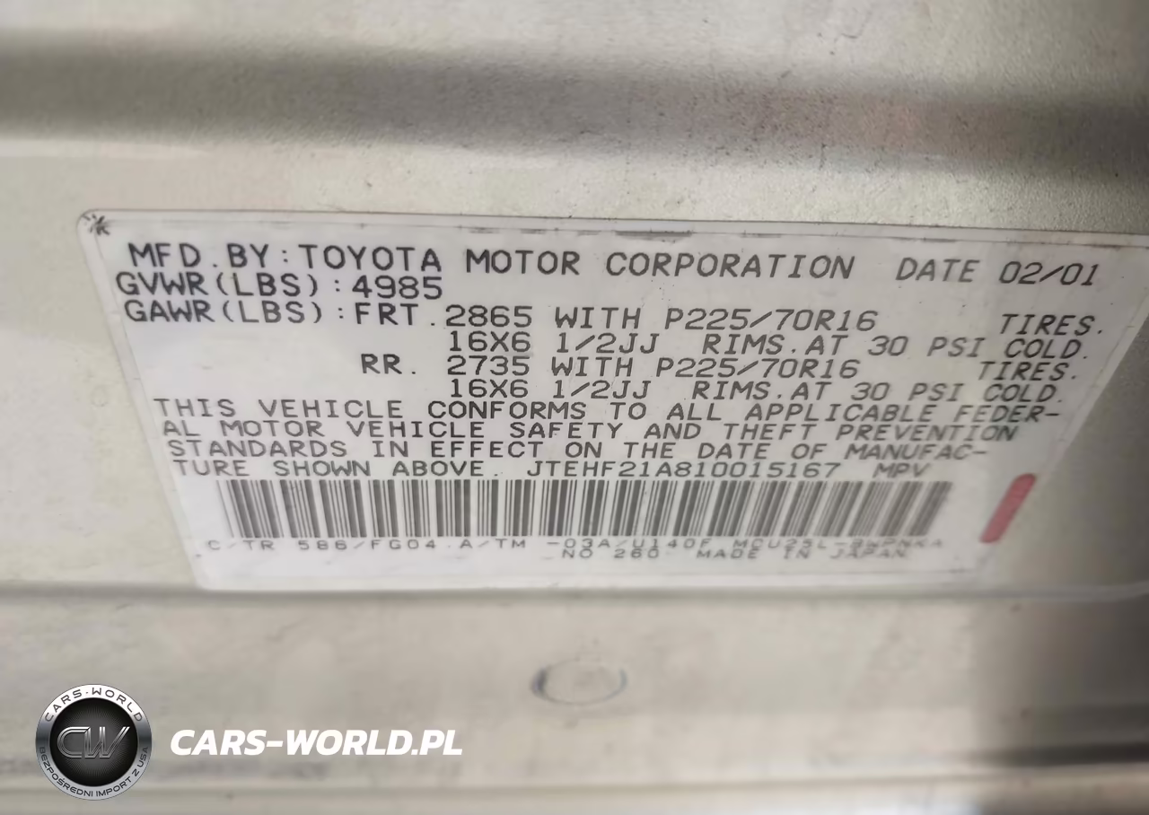 2001 Toyota Highlander V6 VIN:JTEHF21A810015167 - 9
