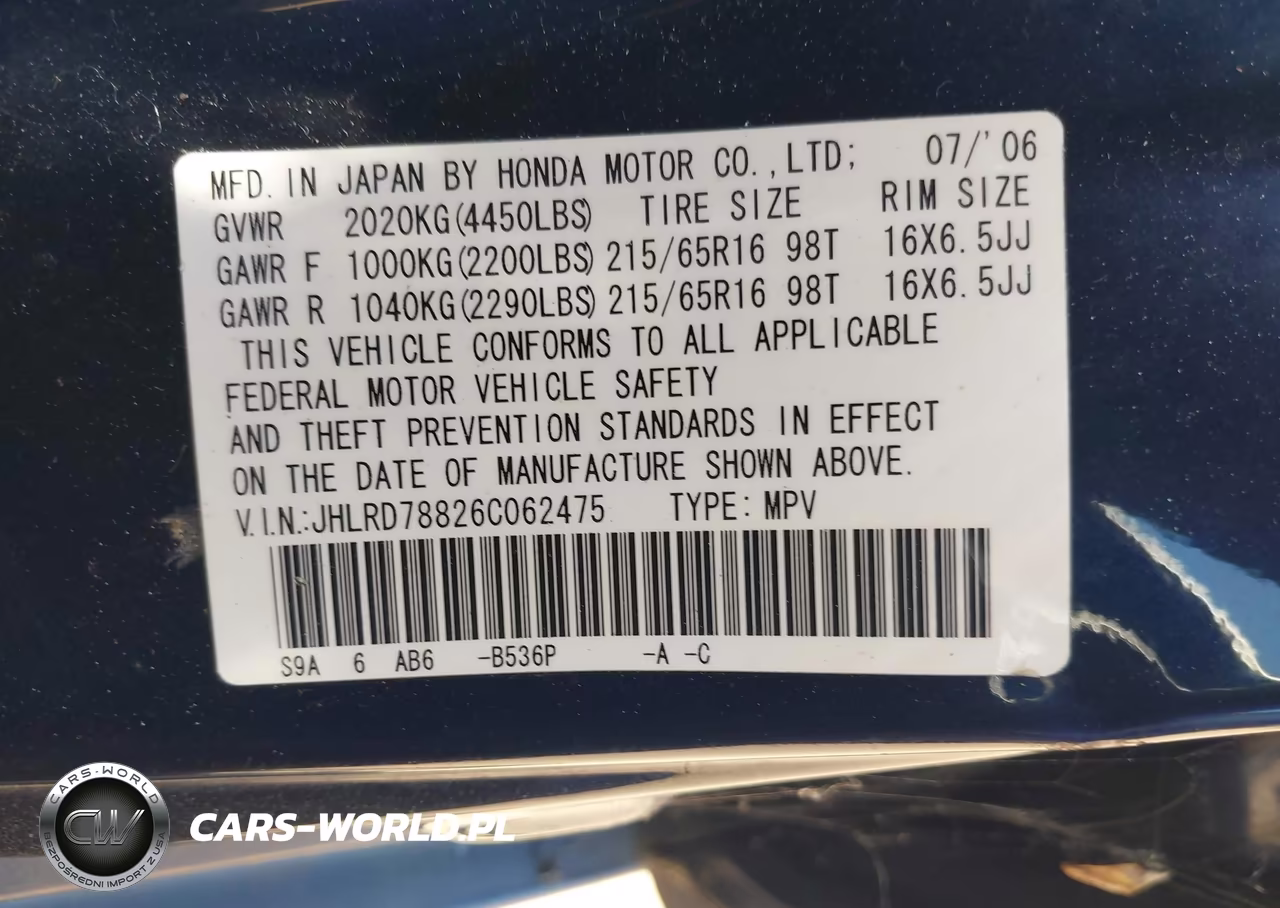 2006 Honda Cr-V Ex VIN:JHLRD78826C062475 - 9