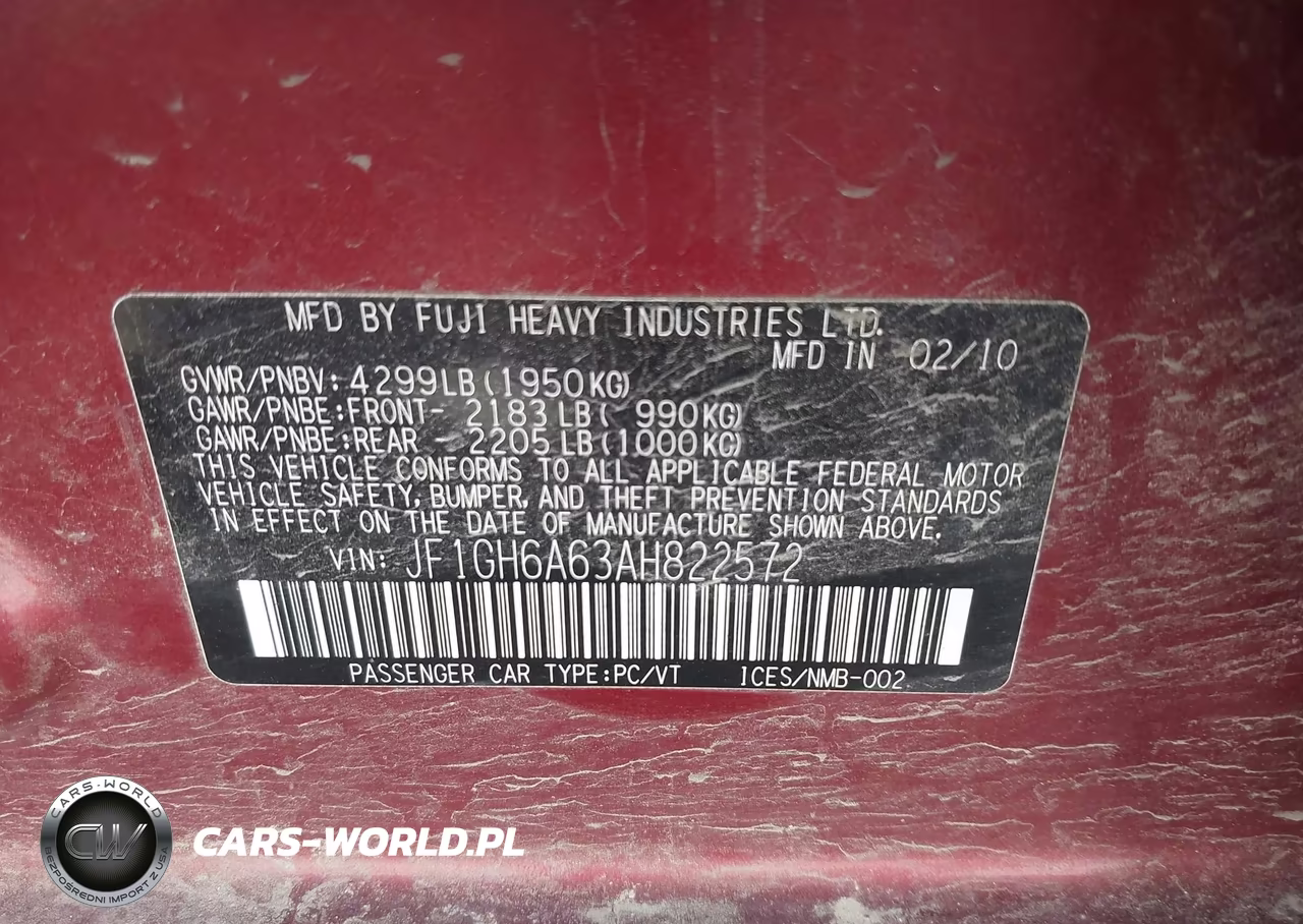 2010 Subaru Impreza 2.5I VIN:JF1GH6A63AH822572 - 9