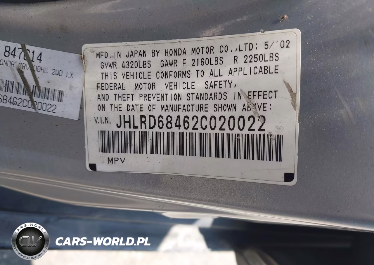 2002 Honda Cr-V Lx VIN:JHLRD68462C020022 - 9