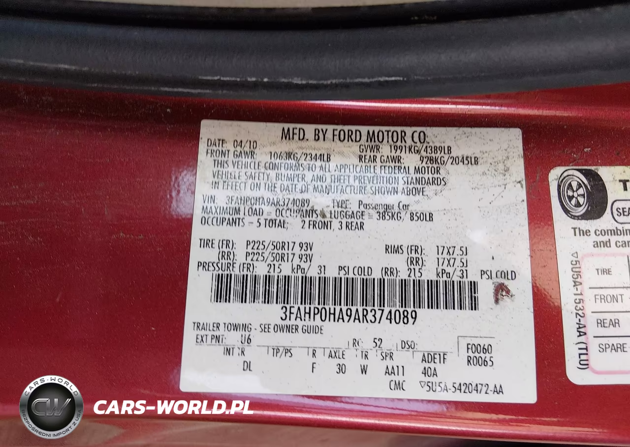 2010 Ford Fusion Se VIN:3FAHP0HA9AR374089 - 9