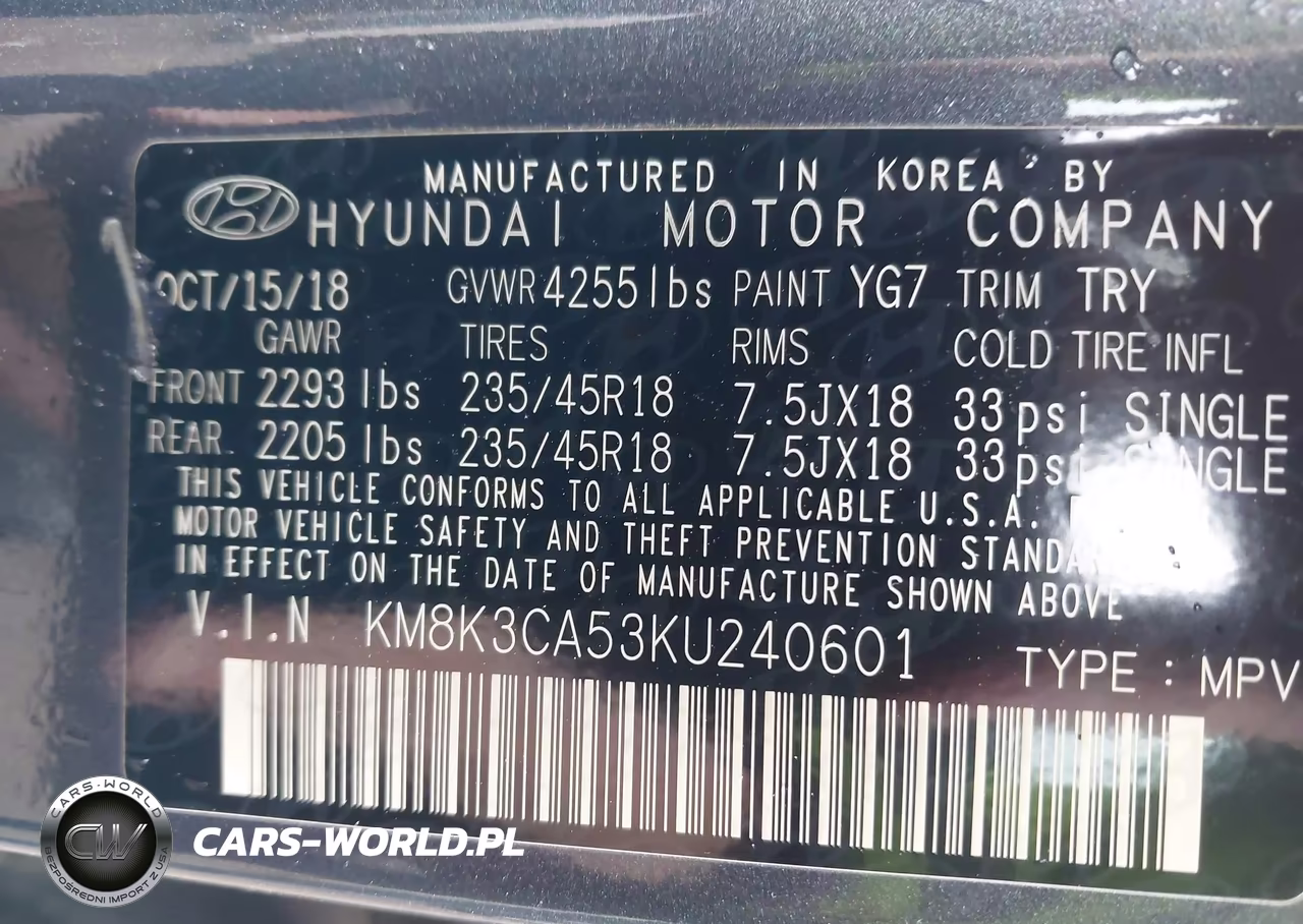 2019 Hyundai Kona Limited VIN:KM8K3CA53KU240601 - 9