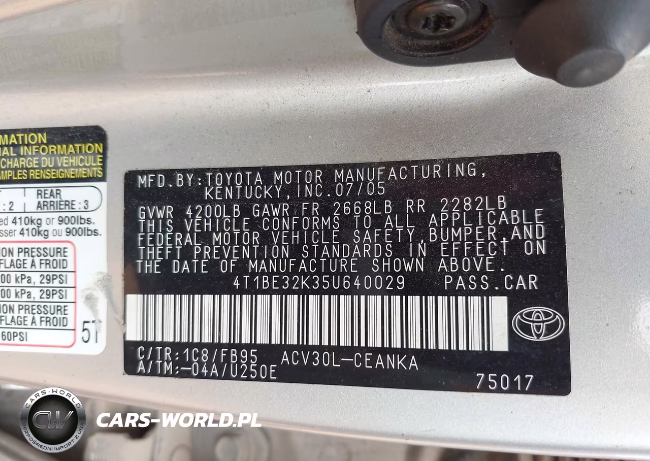 2005 Toyota Camry Std VIN:4T1BE32K35U640029 - 9