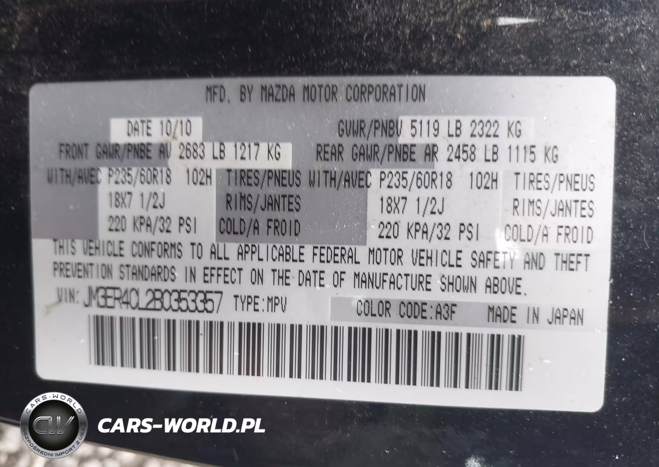 2011 Mazda Cx-7 S Touring VIN:JM3ER4CL2B0353357 - 9