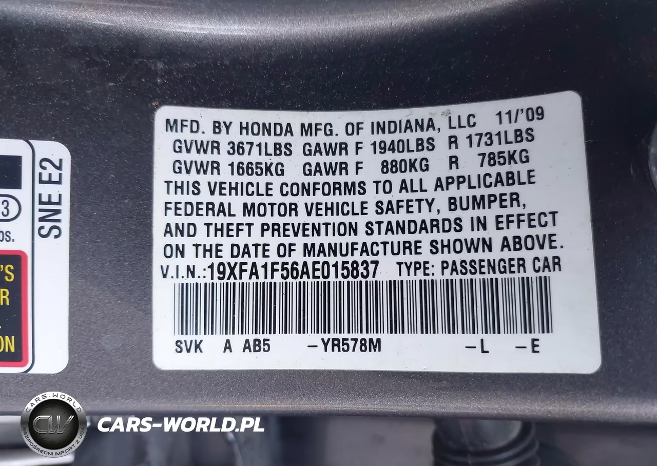 2010 Honda Civic Lx VIN:19XFA1F56AE015837 - 9