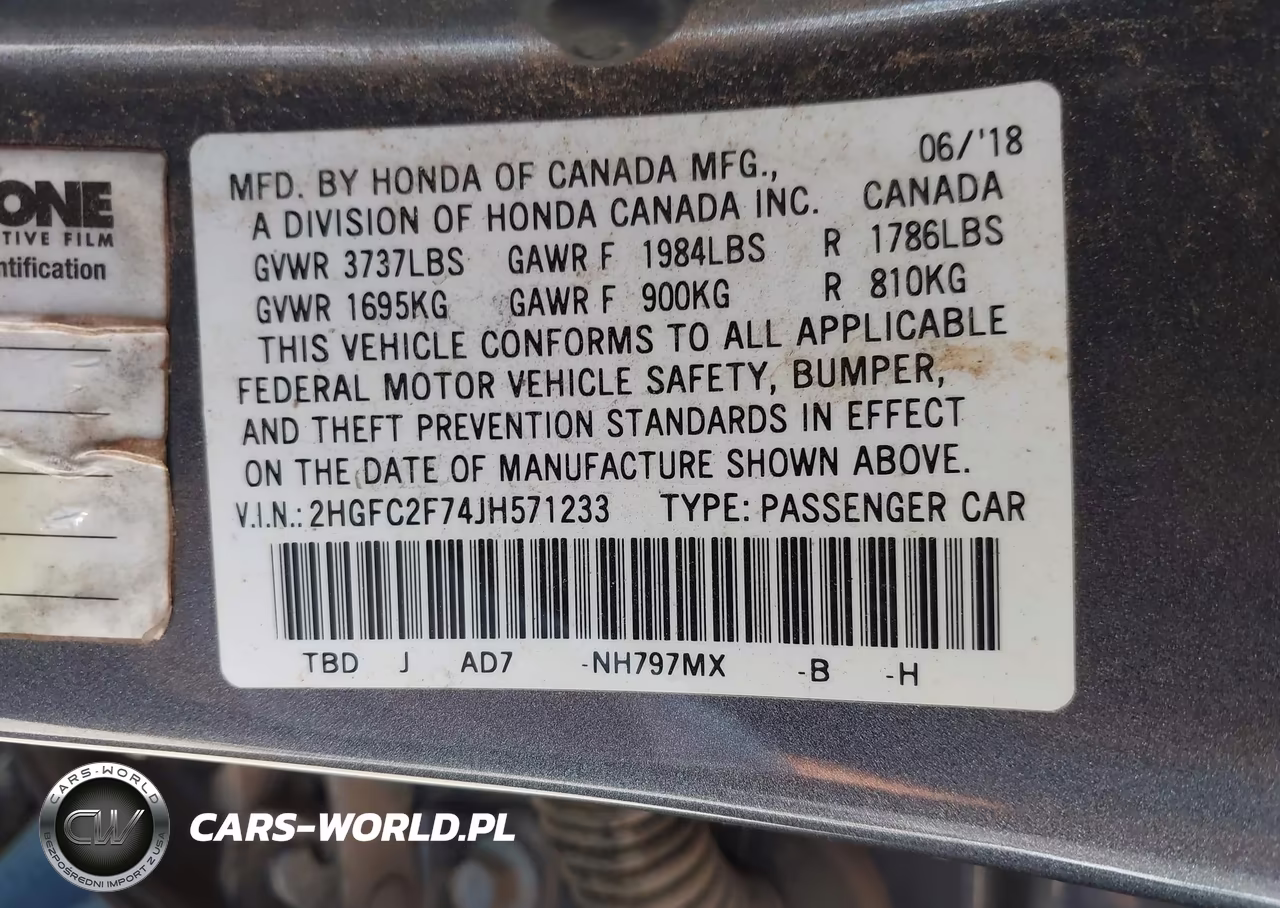 2018 Honda Civic Ex VIN:2HGFC2F74JH571233 - 9